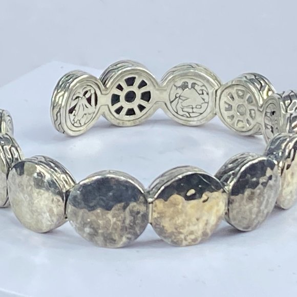 John Hardy Silver & 18K Yellow Gold Dot Hammered Flex Cuff bracelet 38.5g JR7124 - Picture 4 of 12